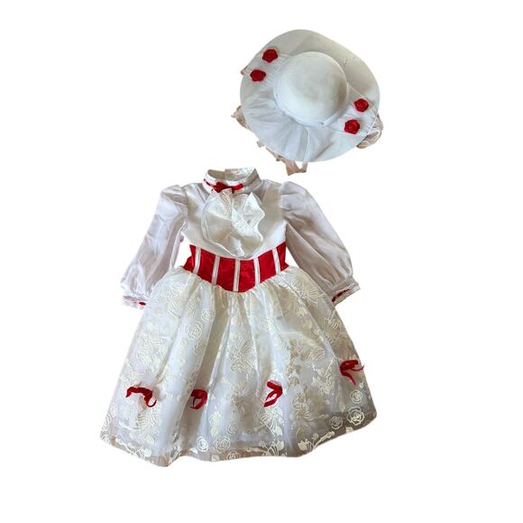 Disney Mary Poppins costume white dres with red roses - Picture 1 of 15